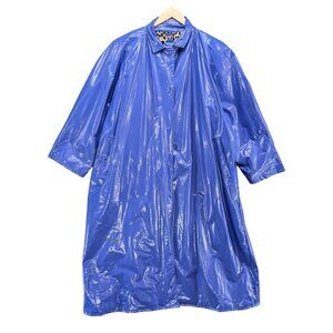 Vtg Kenn Sporn Wippette Trench Coat Womens Blue Vinyl Oversized Raincoat Size L